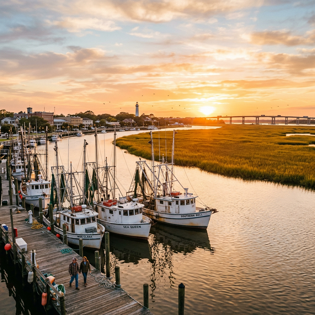 Brunswick Georgia coastal waterfront harbor with marsh views