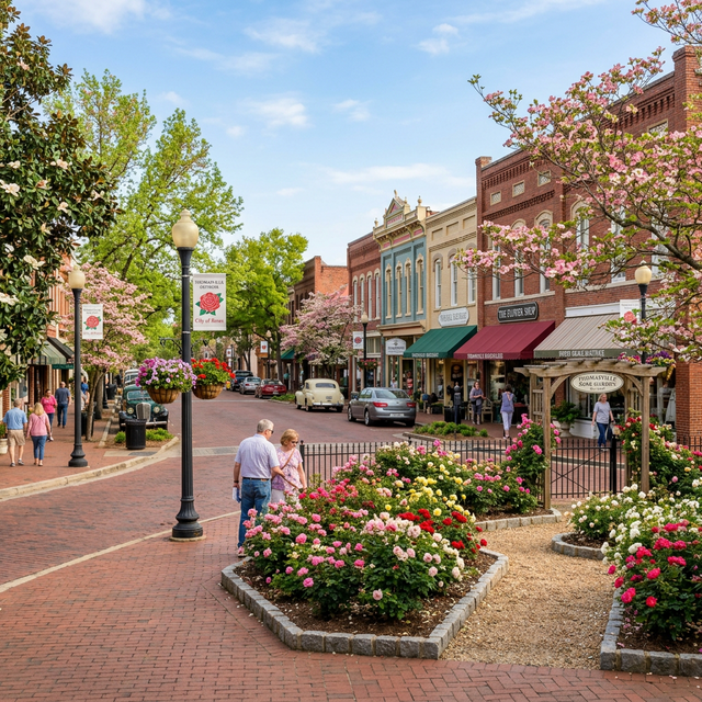 Thomasville Georgia Victorian storefronts and rose garden