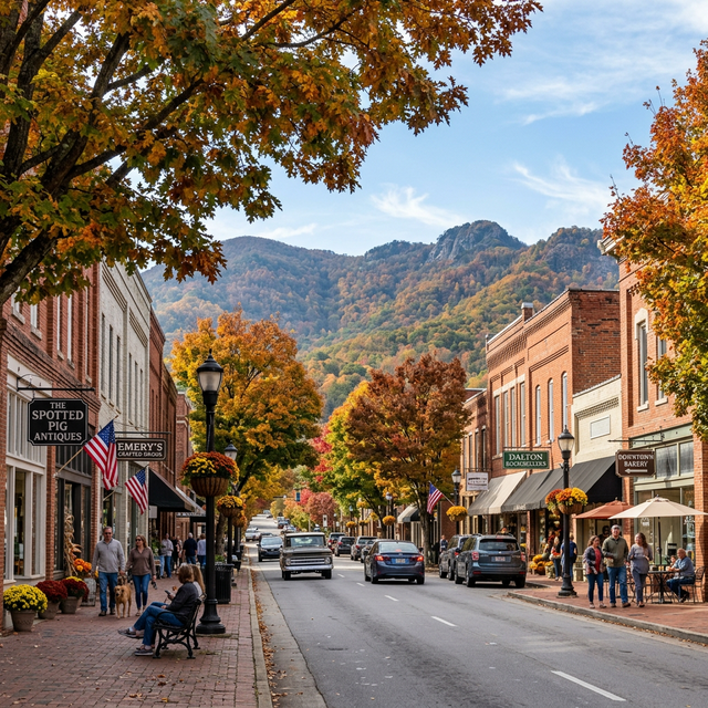 Dalton Georgia downtown with North Georgia mountains backdrop