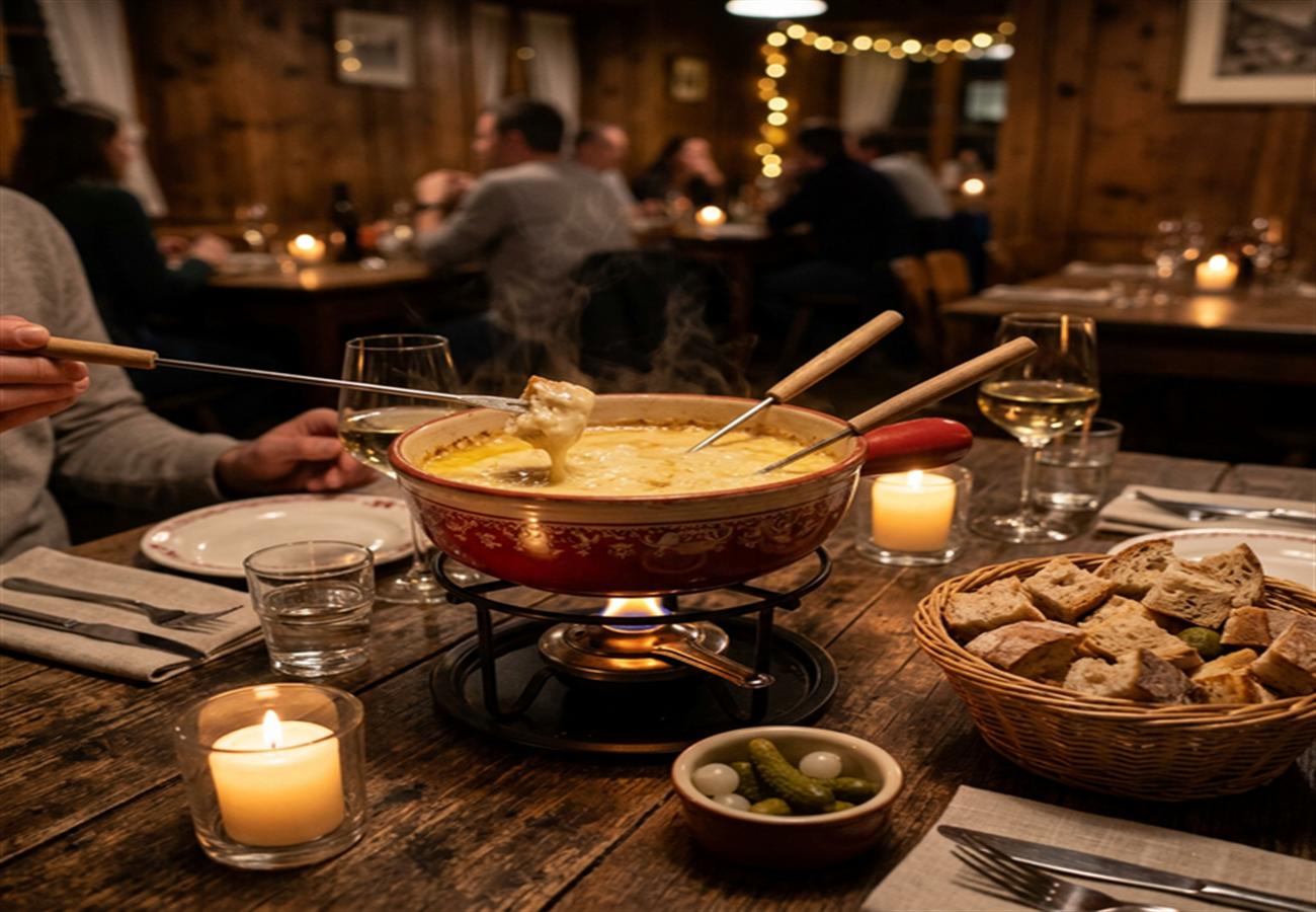 Traditional Swiss Cheese Fondue Dinner