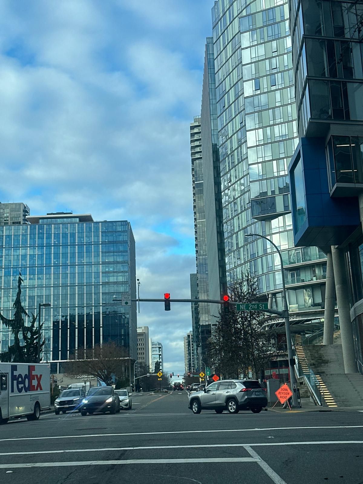 Bellevue Washington downtown skyline with Lake Washington and modern towers