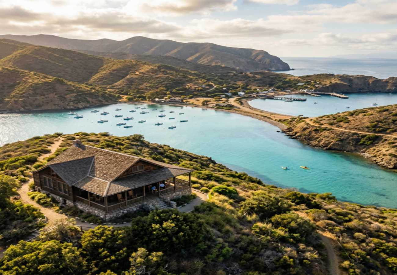 Banning House Lodge, Two Harbors Catalina Island — secluded wilderness lodge above double harbor cove