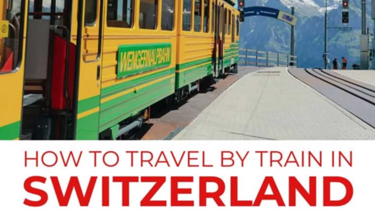 Swiss train crossing mountain bridge with Alpine scenery